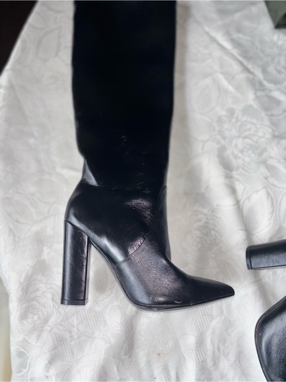Saint Laurent Black Leather Knee-High Boots - Picture 8 of 10